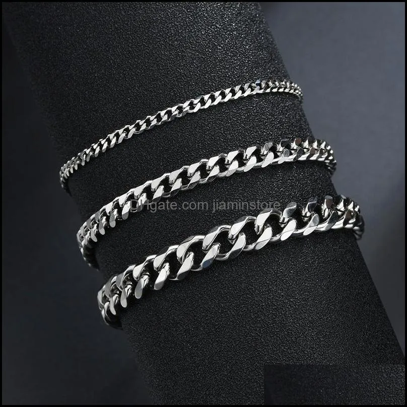 classic stainless steel chain bracelet for men women punk 3/5/7mm width cuban link chain bangle fashion party never fade jewelry gift