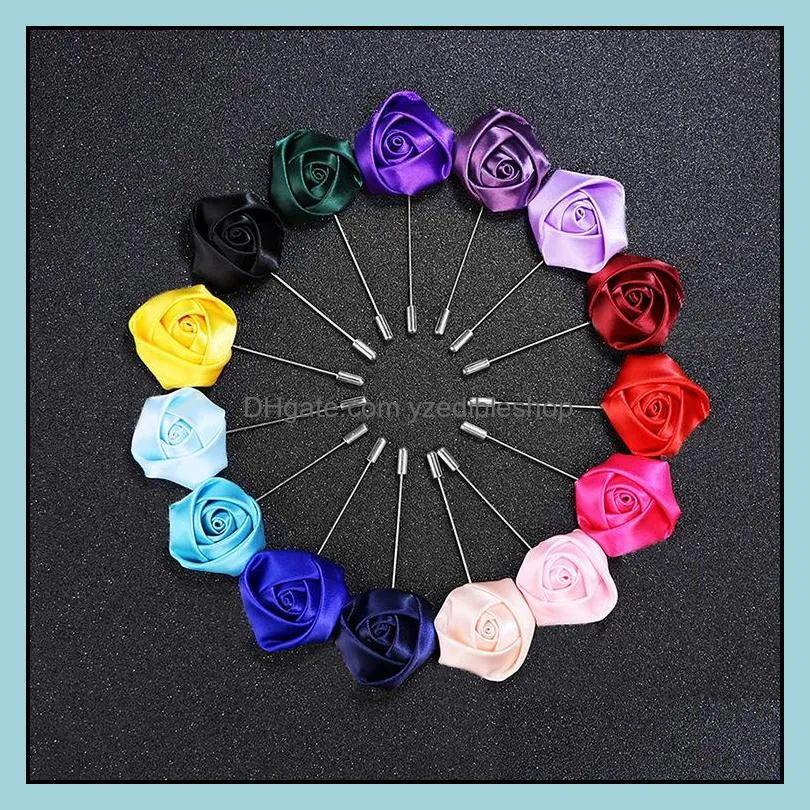 fabric rose flower brooch pins for mens uniform coat clothes badge lapel pin male wedding party engagement bridegroom jewelry