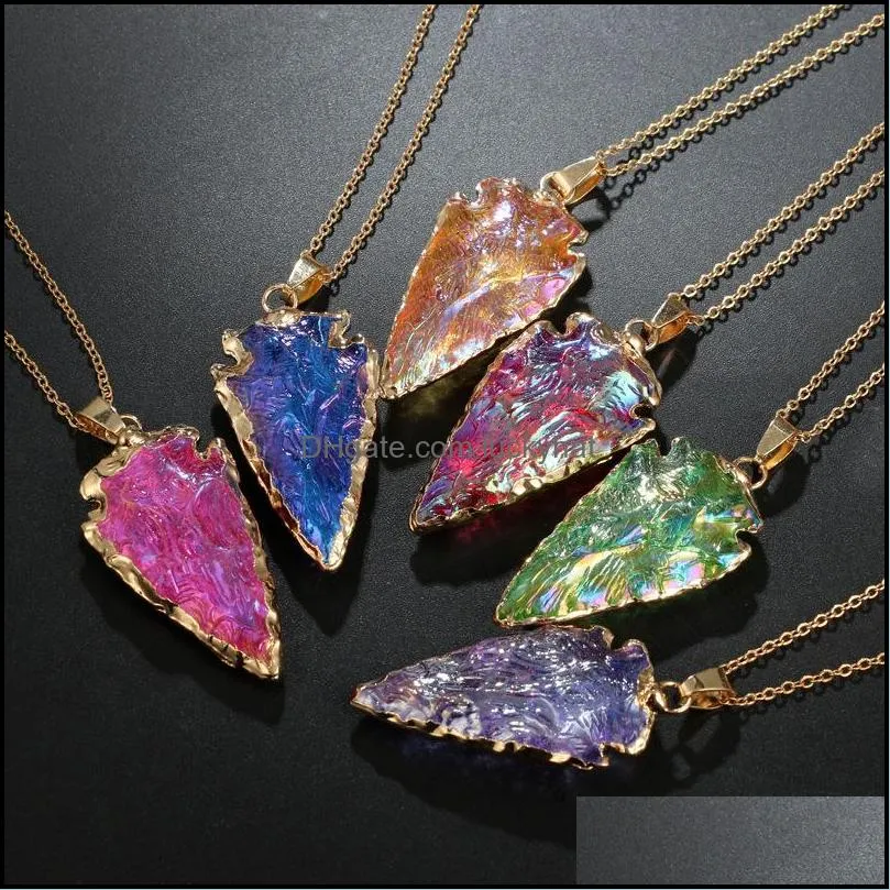 fashion colorful natural stone pendant necklaces gold chains colorful water drop shape stone charm necklace for ladies women famous