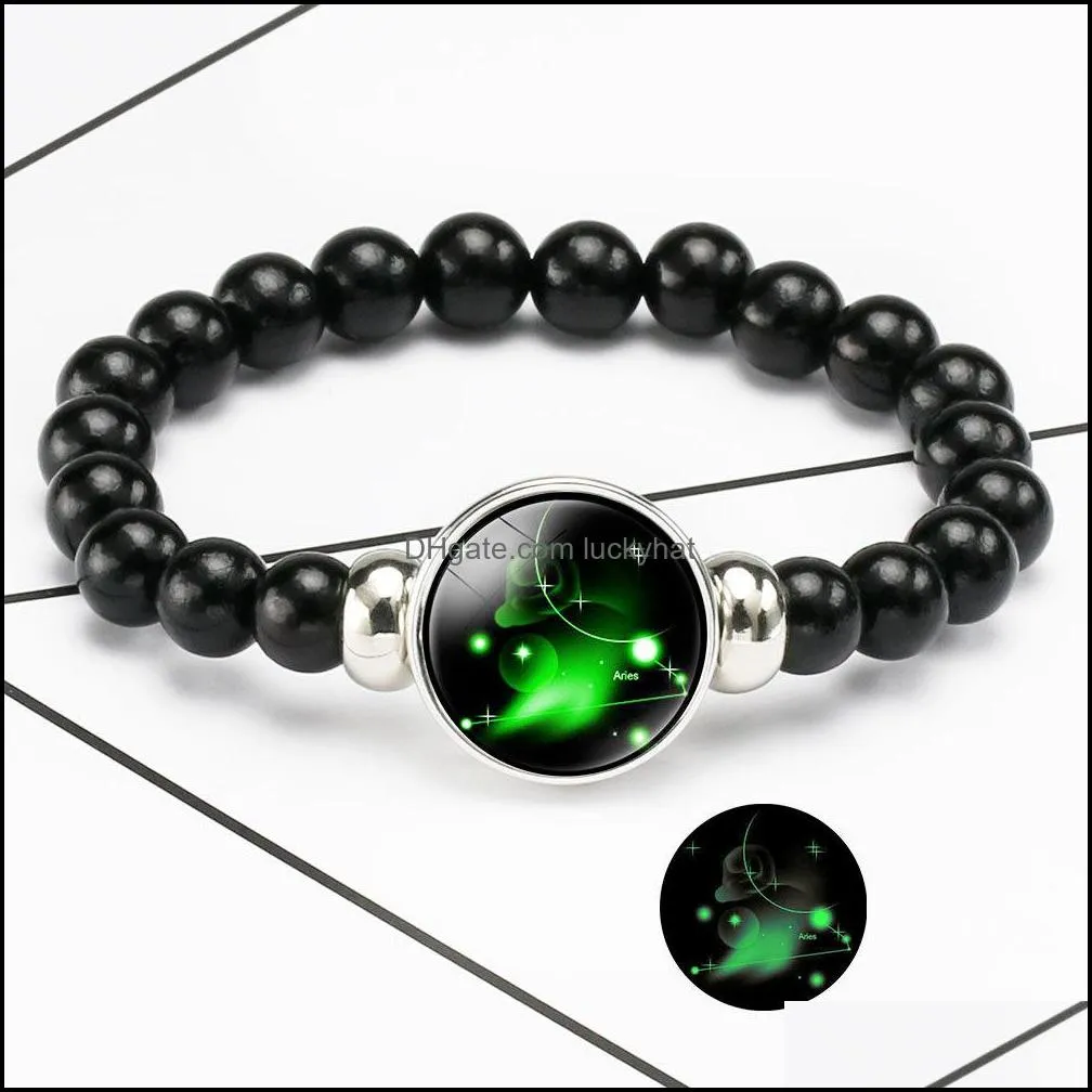 luminous 12 zodiac sign bracelets for women men glow in the dark constellation charm beads chains fashion birthday jewelry in bulk