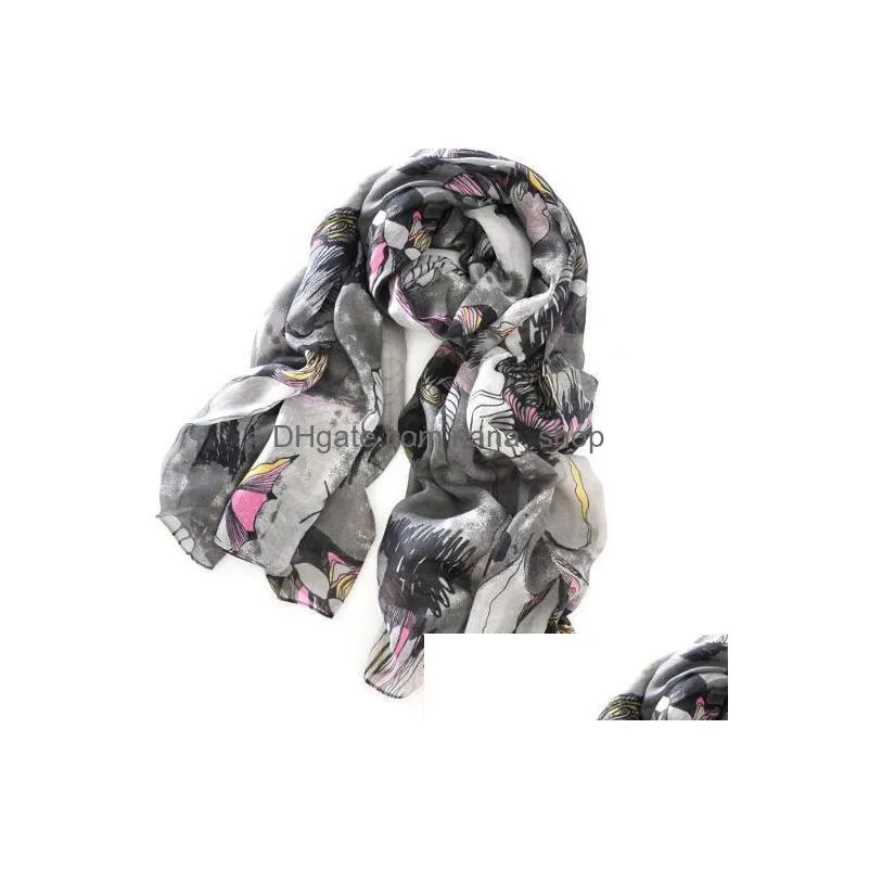 womens floral scarf bohemia style pashmina flowers print foulard scarves ladys neck dress shawl wraps sarf gray