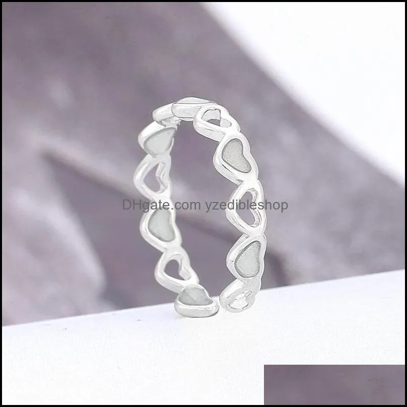  luminous love heart open rings for women glow in the dark wedding finger ring fashion party jewelry gift