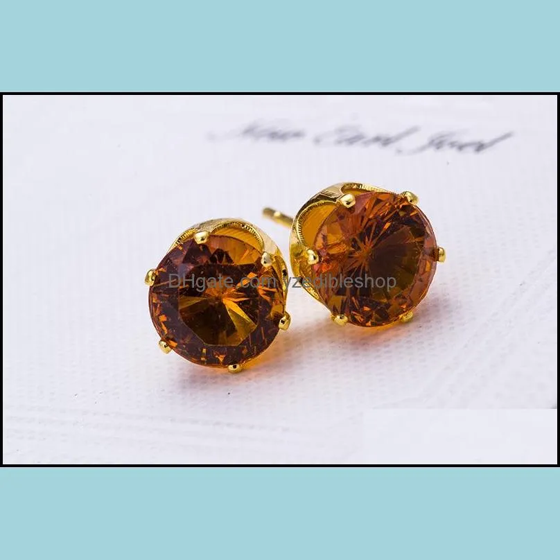 luxury 18k gold plated stud earrings 10 colors candy crystal cz diamond earring for women girls fashion jewelry gift in bulk