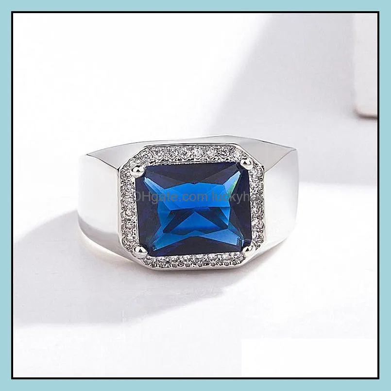 retro handmade ring for men vintage blue green zircon rings punk trendy jewelry for gift