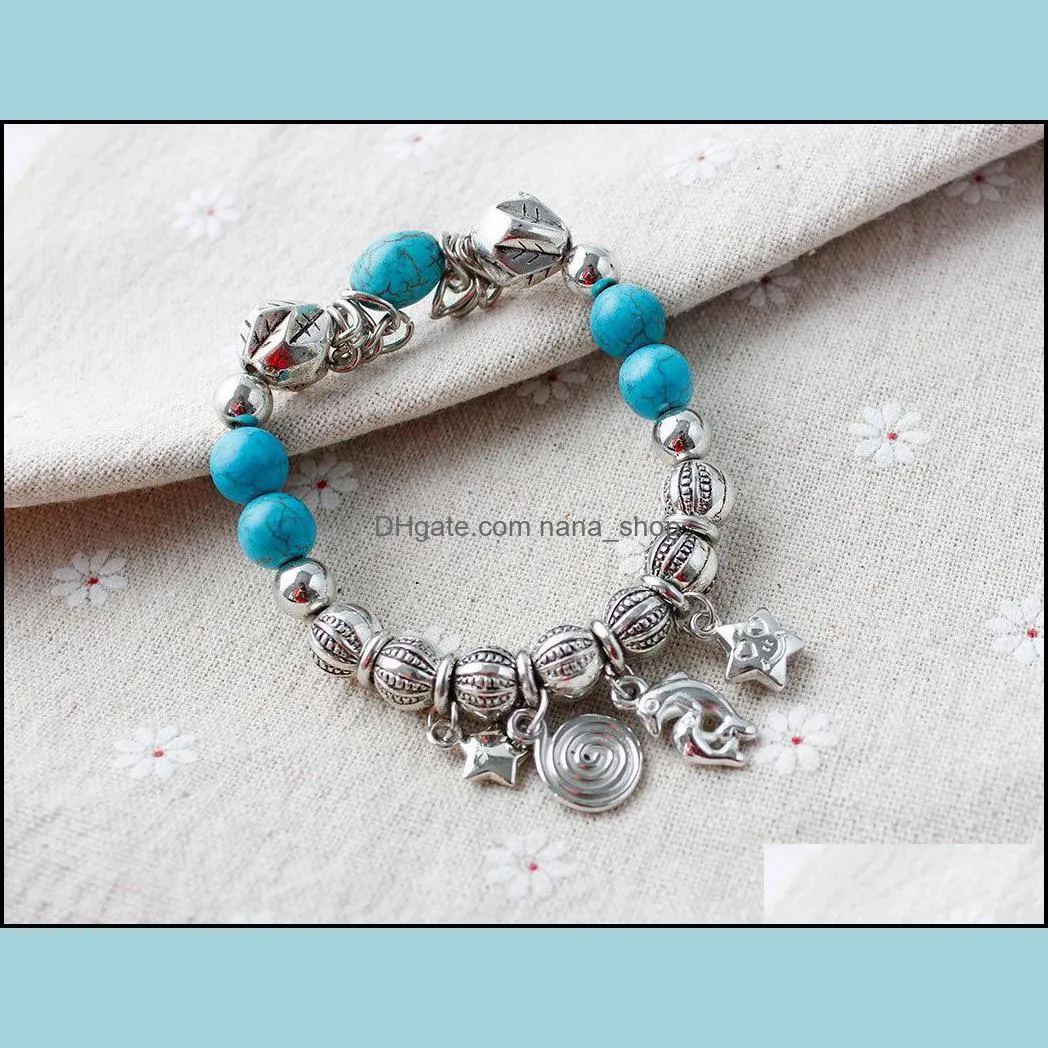 charm bracelets wholesale turquoise silver charm chain link bracelet bangle fashion wristband cuff bead bracelet nanashop