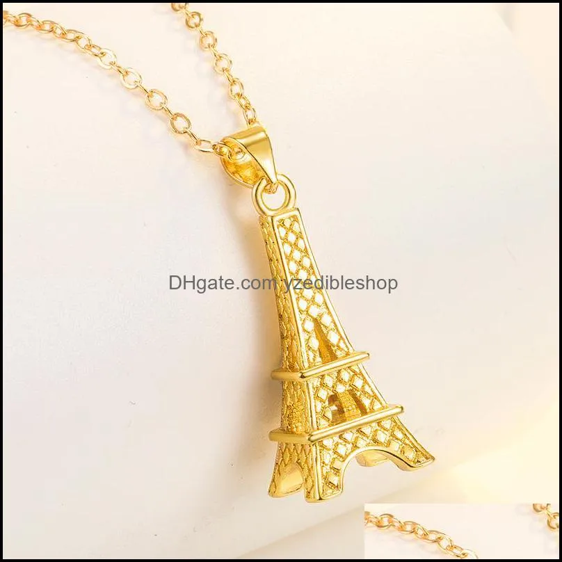 gold necklace fashion romantic eiffel tower pendant necklaces for women long chain necklaces ladies gift yzedibleshop