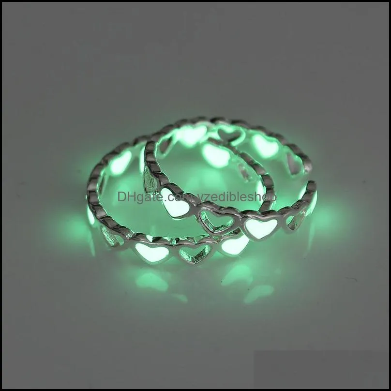 fashion fluorescent open ring for women 3 colors glow in the dark luminous heart cute ring female trendy party jewelry gift