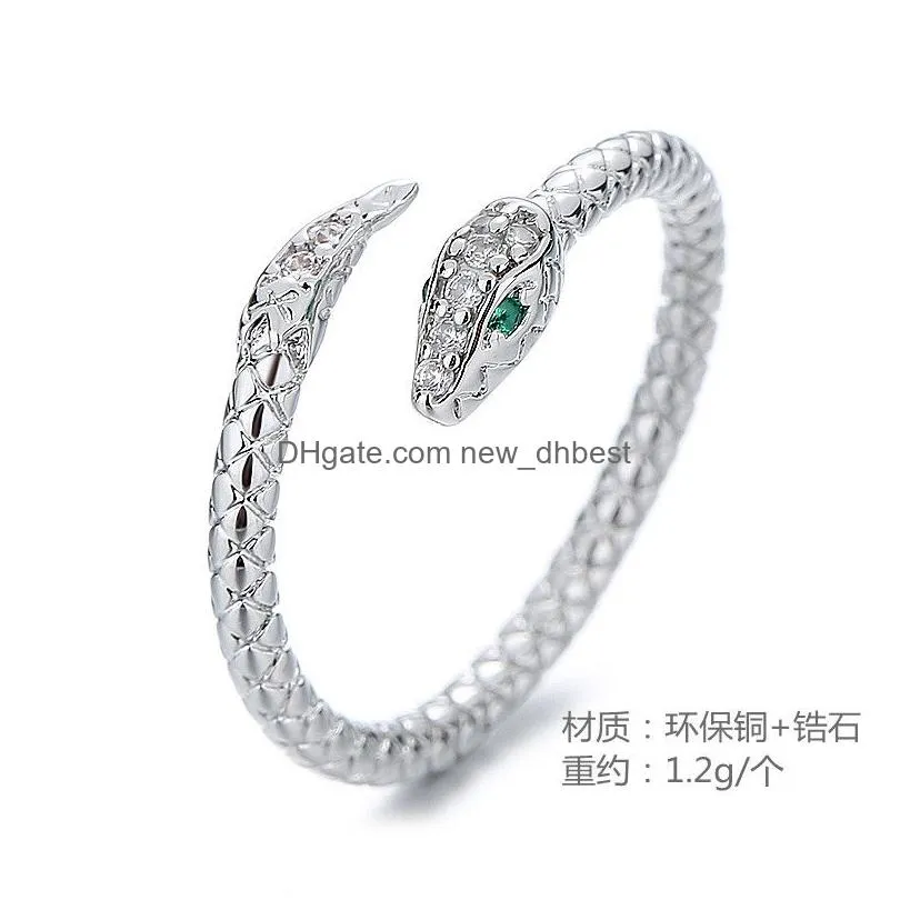 fashion jewelry copper gold plated snake ring for women zircon snakes opening rings