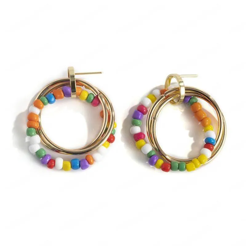cross metal circular stud earrings hoop imitation pearl beaded round ear drop women business party vacation wear earring jewelry accessories