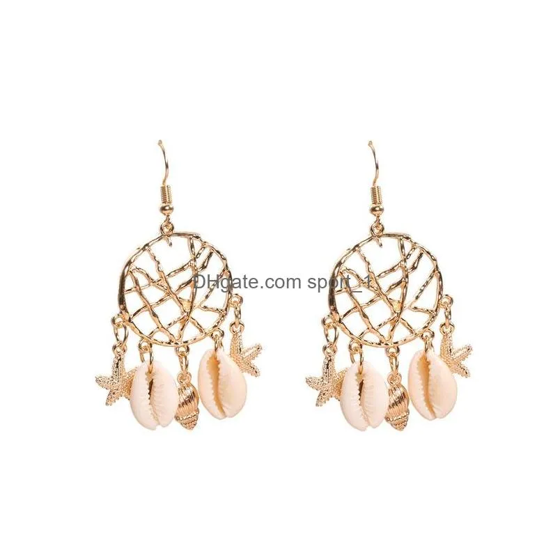 fashion jewelry womens vintage earrings dreamcatcher beads shell starfish conch dangle earrings