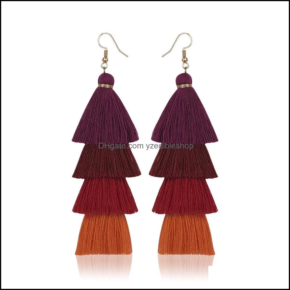 bohemian 4 layered fringed luxury ethnic statement tassel earrings 2020 boho fashion jewelry for women long drop dangle earrings