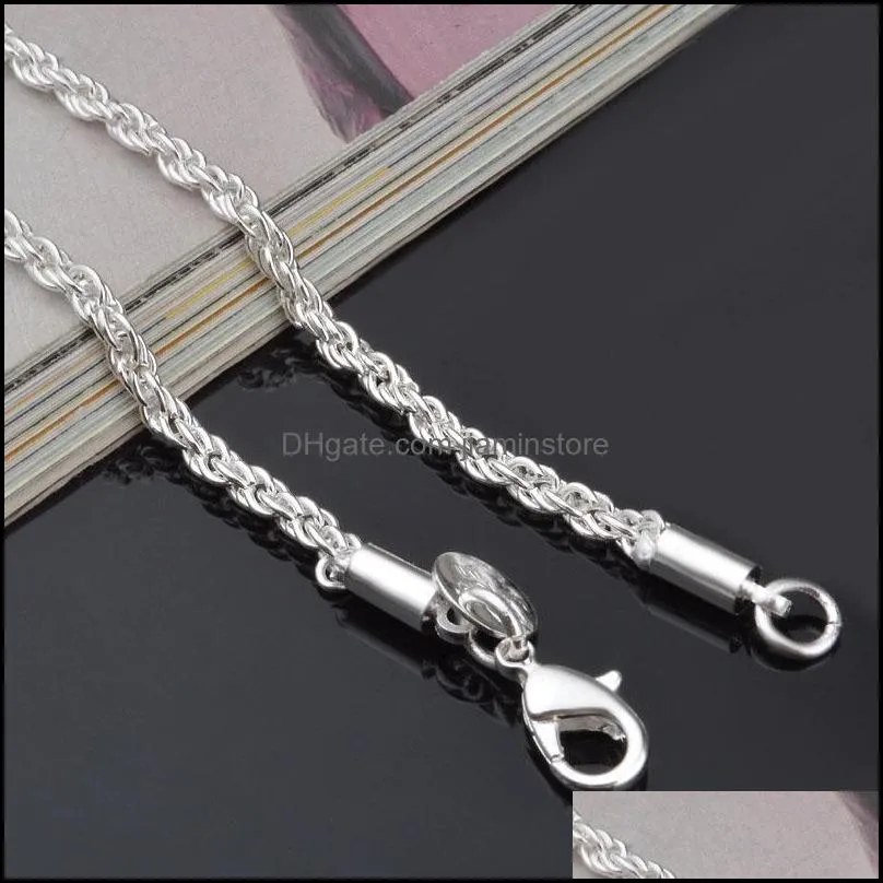  3mm twisted rope chains for women men 925 sterling silver choker necklaces jewelry in bulk 1630 inches