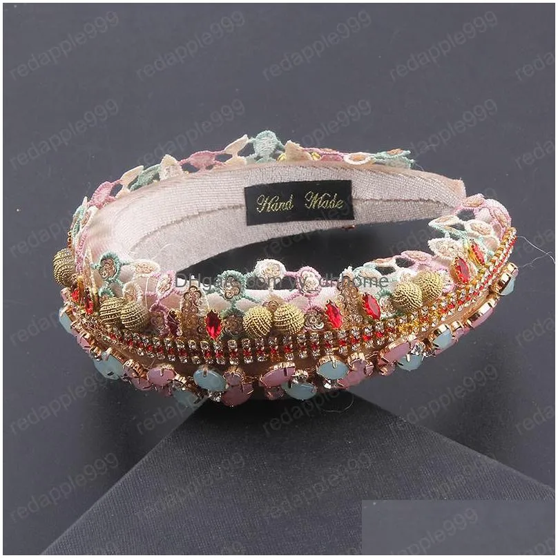 vintage luxury full colorful crystal headbands bohemia beads hairbands rhinestone hair accessories