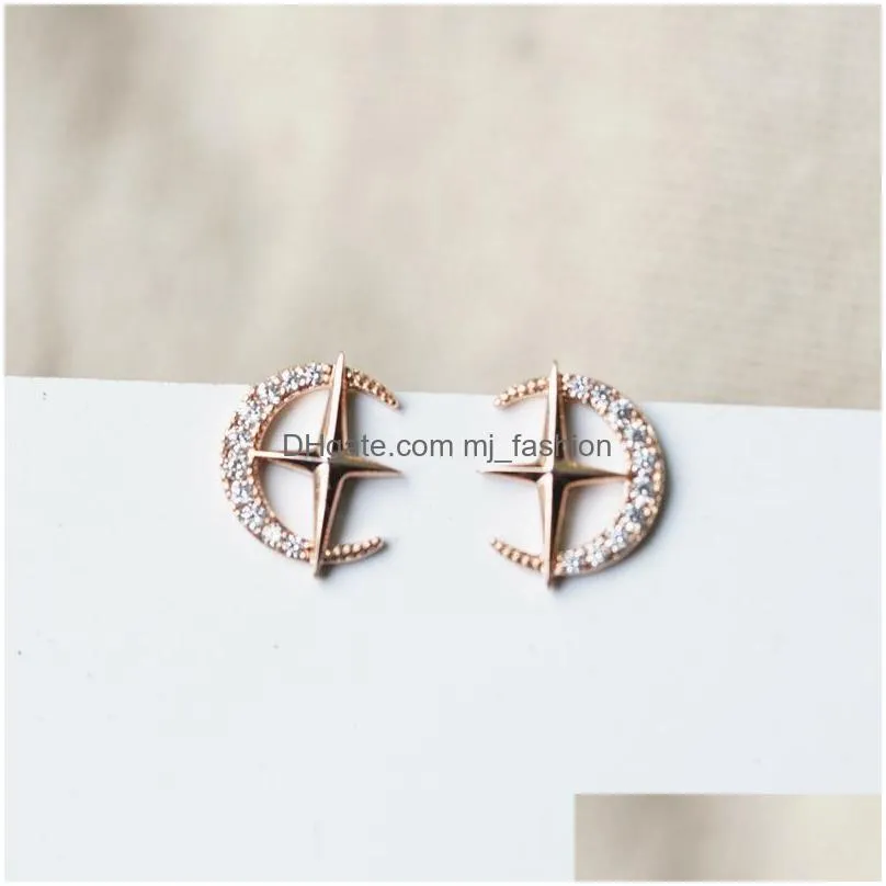 fashion jewelry s925 silver needle moon star stud earrings simple exquisite cute earrings