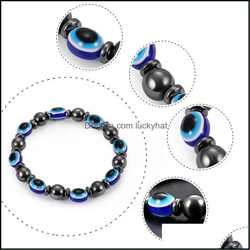 2018 energy magnetic hematite blue evil eye bracelet women power healthy black gallstone beaded chains bangle for men s fashion