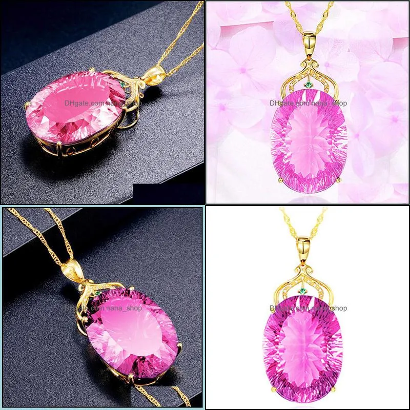 goldplated peach heartshaped sexy pink diamond necklace luxurious and noble large oval loose stone with diamond colorful treasure nanashop