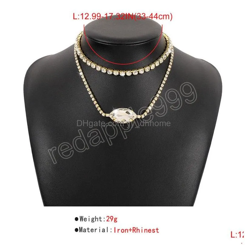 luxury large bling rhinestone pendant necklace for women wedding bridal water drop sexy crystal choker jewelry gifts