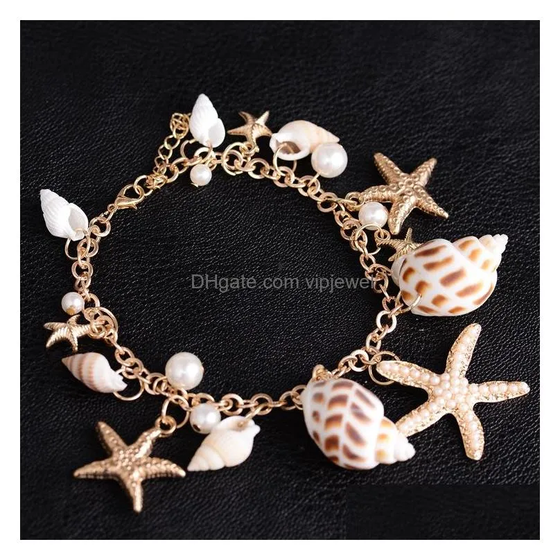 europe fashion jewelry womens conch shells starfish charms beads necklace lady layer necklace bracelet