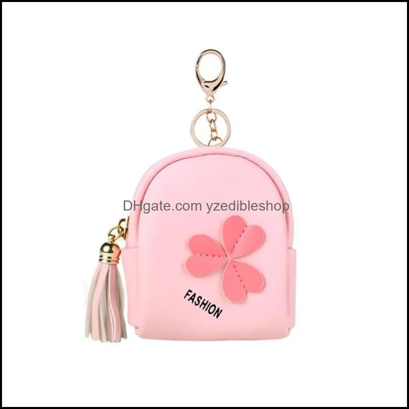 flower small bag keychains women pu leather coin purses fashion jelly handbag girls card holder for kids purse keyring