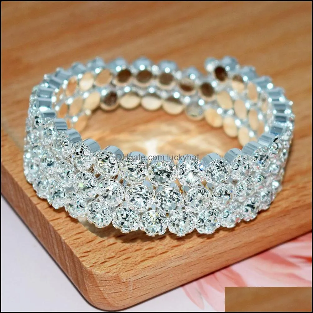 fashion 1/2/3/4/5 rows crystal gold silver plated tennis bangles for women rhinestone stretching bangle upper arm bracelet jewelry