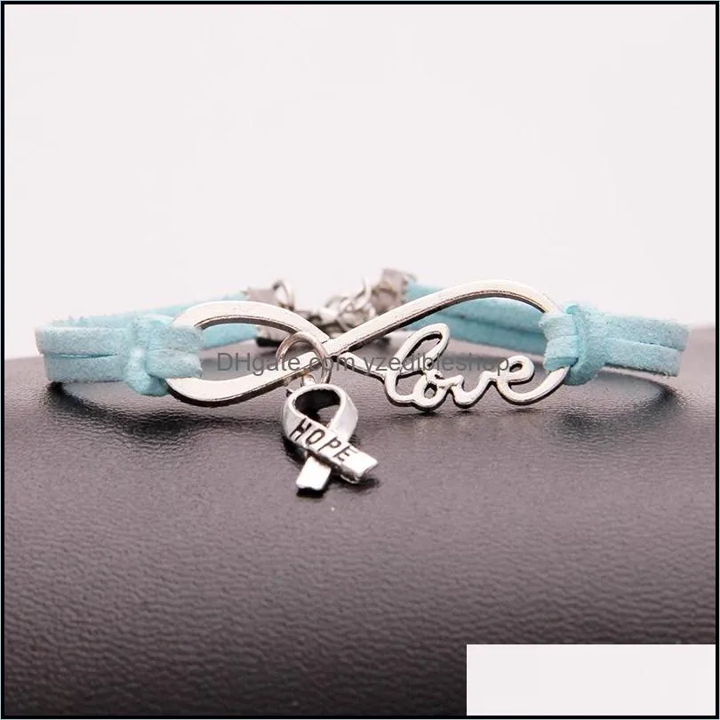 fashion breast cancer awareness hope bracelets for women men ribbon love charm velvet string rope wrap bangle diy handmade jewelry