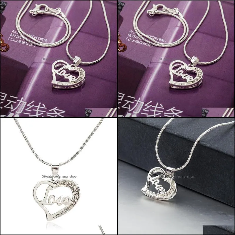 love necklace silver plated pendant necklace wedding jewelry lovely heart necklace nanashop