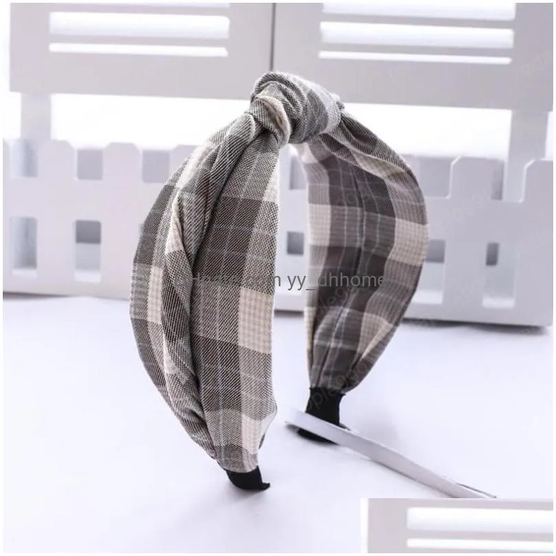  fashion women hair accessories classic  plaid headband wide side casual hairband for adult turban wholesale