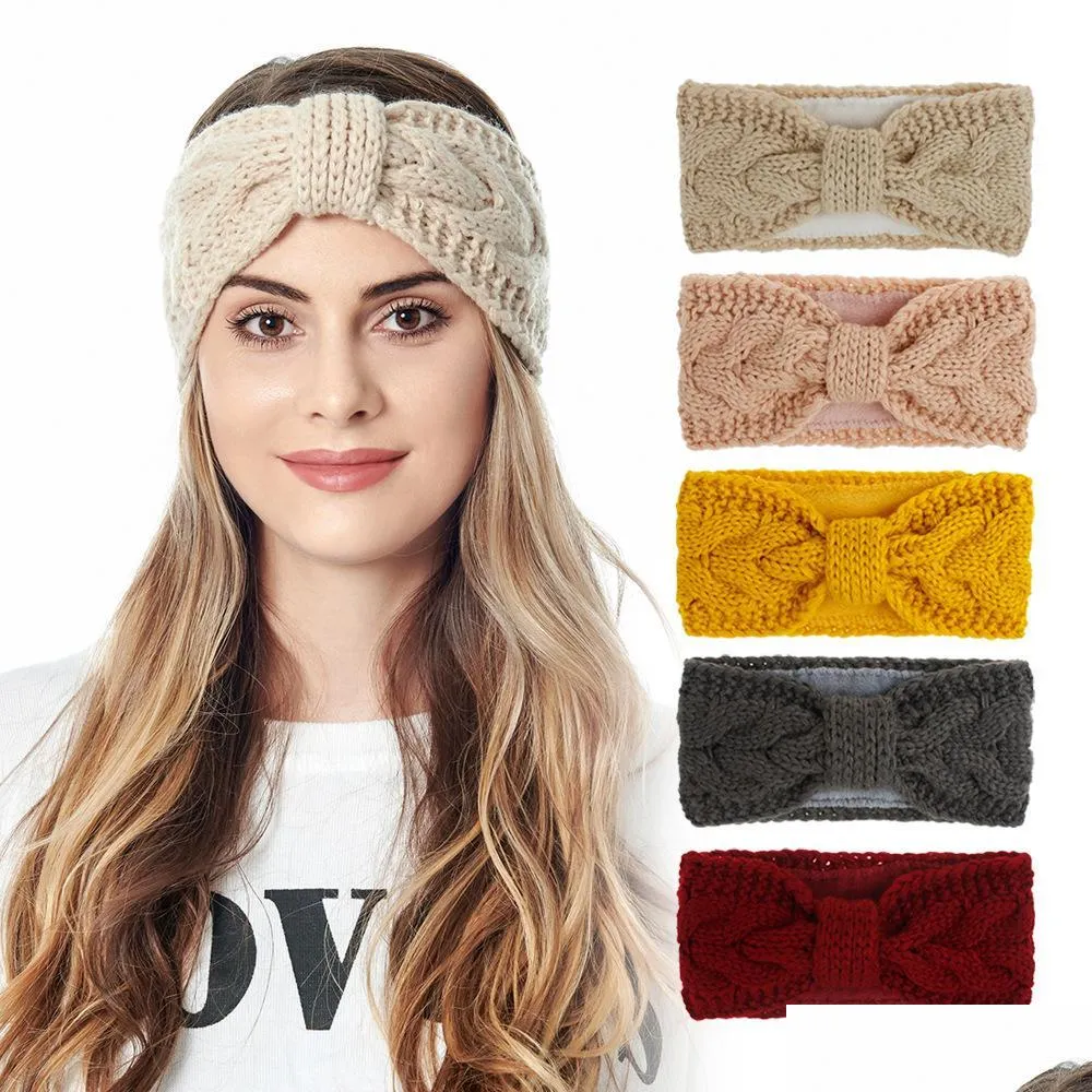 autumn winter womens knitted headband warm hair band lady knot headband