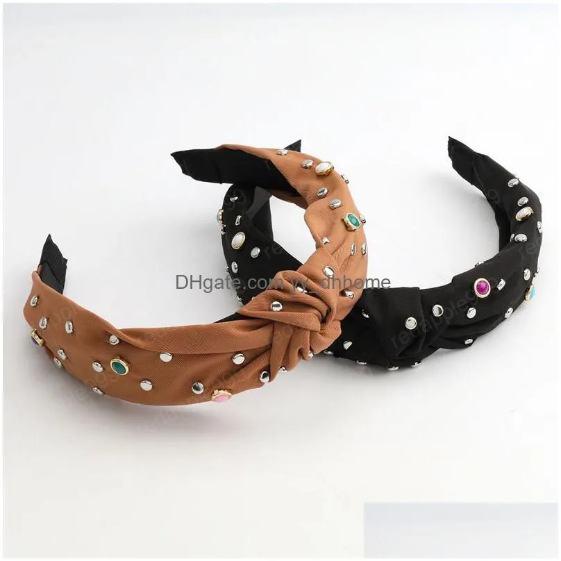 fashion ladies satin cloth rhinestone knotted wide bed headband women widebrimmed hair bands headwear