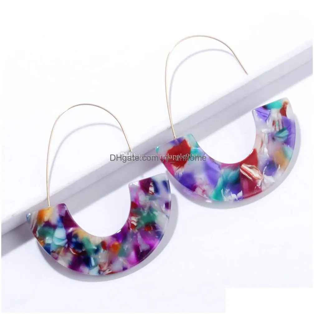 fashion leopard acrylic earrings acetate tortoise shell semicircle dangle earrings big hook resin drop earring for women jewelr