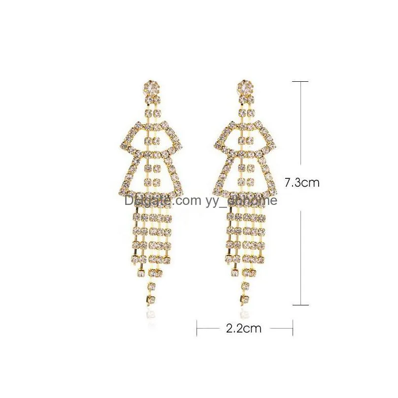 retro long tassel rhinestones dangle earrings for women girls temperament hollow geometric earring jewelry accessories