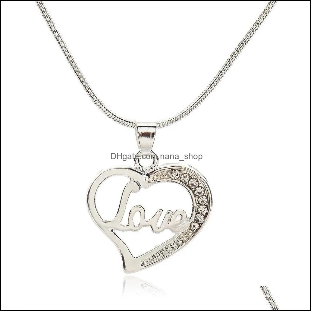 love necklace silver plated pendant necklace wedding jewelry lovely heart necklace nanashop