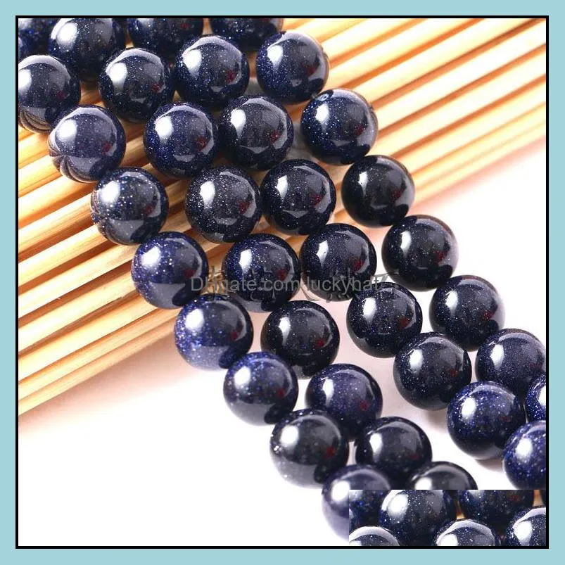 factory price natural blue sandstone round crystal stone loose beads for bracelet necklace jewelry making in bulk 4 6 8 10 12 mm
