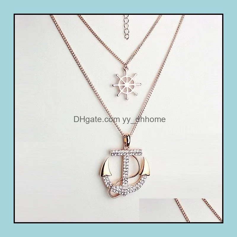 anchor pendant necklace white navy crystal necklace long chain personality for women navy chain necklac yydhhome