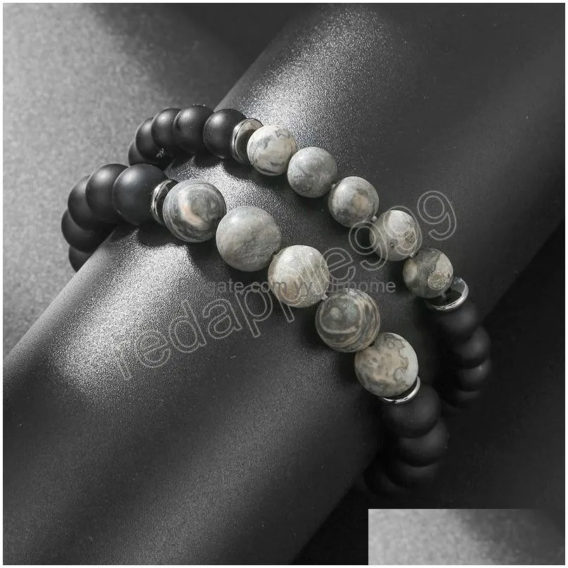 8mm 10mm natural stone handmade beaded strands charm bracelets yoga silver plated elastic bangle jewelry for women men