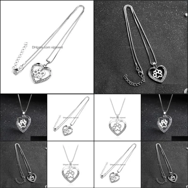 pretty high quality pet dog paw love heart pendant silver color choker necklaces for women jewelry heart necklace vipjewel