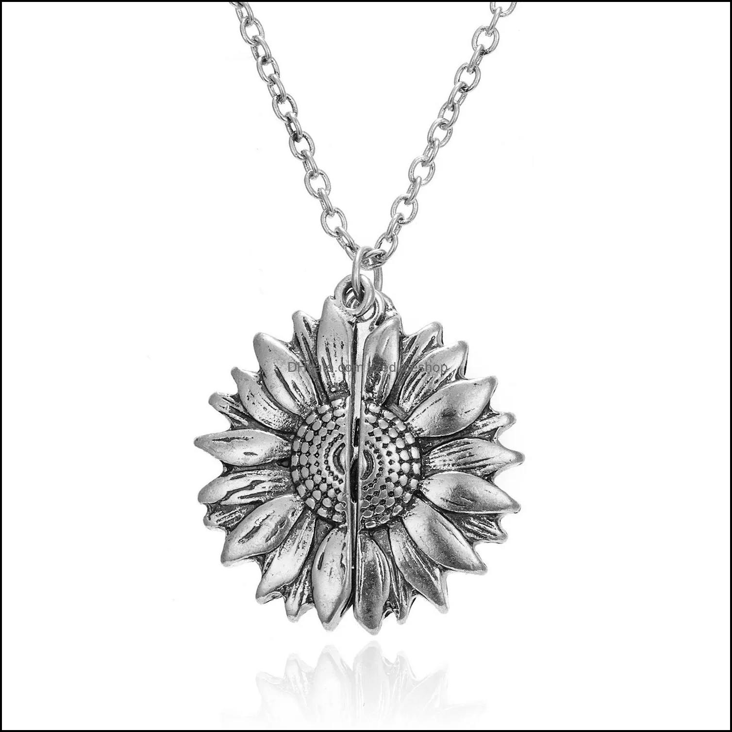 you are my sunshine sunflower necklaces for women gold open locket pendant long chain fashion inspirational jewelry gift