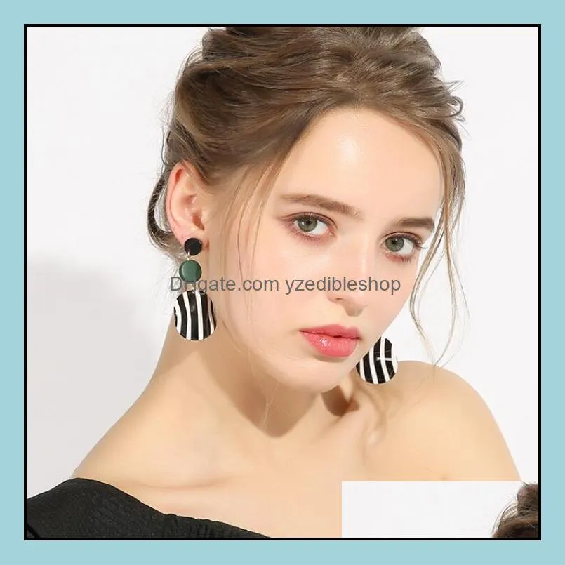 trendy simple round black white fringe drop earrings for women long acrylic stripe tassel statement dangle earrings fashion jewelry