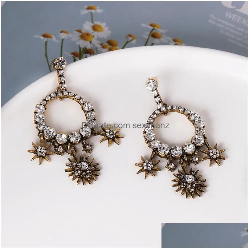 fashion jewelry retro baroque earrings diamond rhinstone star dangle stud earrings