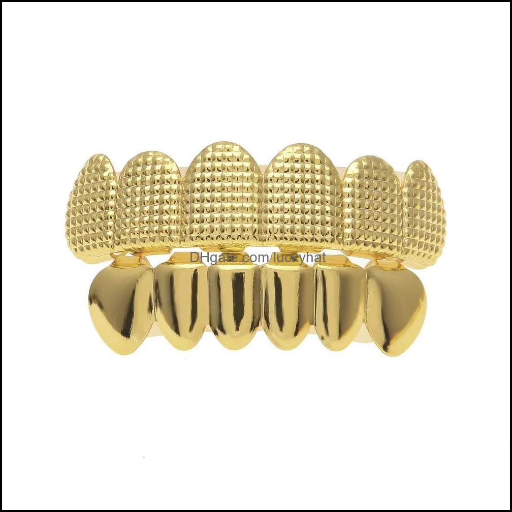 hip hop mens top bottom teeth grillz set gold silver bump lattice false dental grills for women hiphop rapper body jewelry