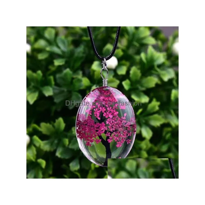 fashion jewelry dried flower necklace glass oval tree of life terrarium necklaces slid pendant necklaces