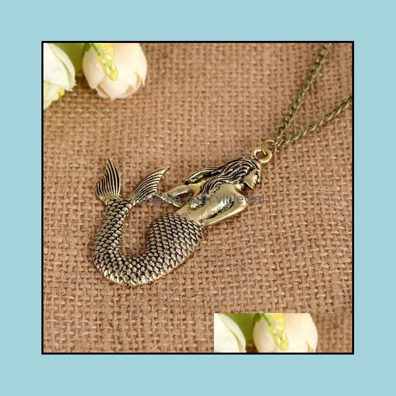 mermaid pendant necklace bronze chain necklaces vipjewel