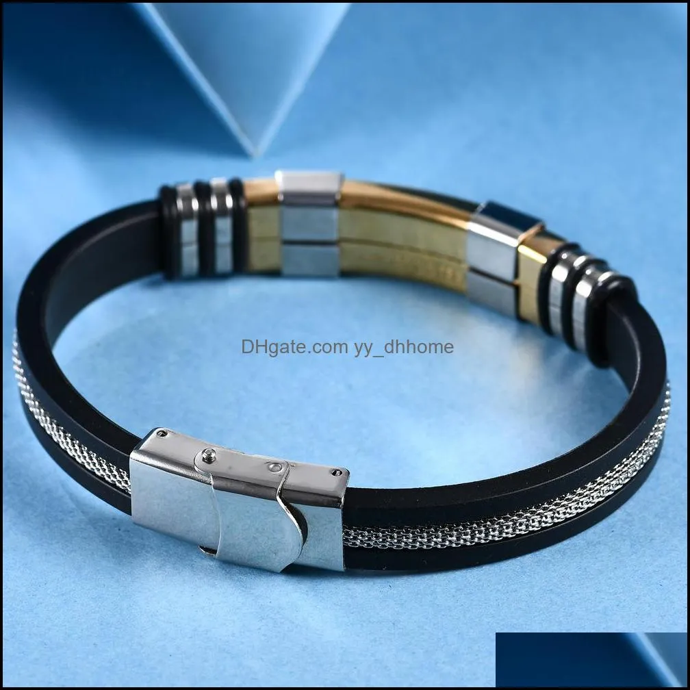 fashion domineering titanium steel butterfly buckle mens stainless steel silicone bracele yydhhome