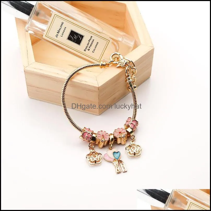 fashion heart pendant gold color fine bracelets bangles ferris wheel beads charm bracelet for women jewelry gift