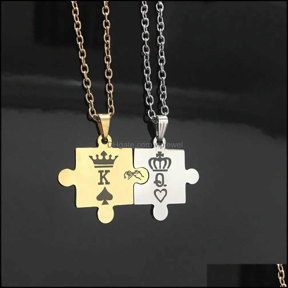 stainless steel jewelry couple necklace king queen crown pendant accessories vipjewel