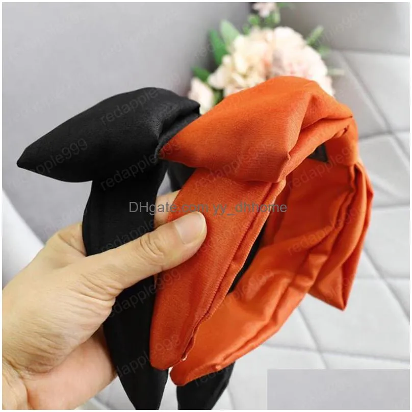 fashion women headband wide side big bowknot hairband solid color casual headwear for adult hair accessories