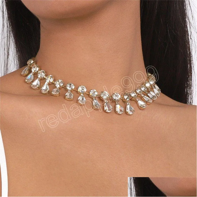 sexy super large rhinestone chain choker necklace women christmas party gifts multi row crystal collar choker jewelry