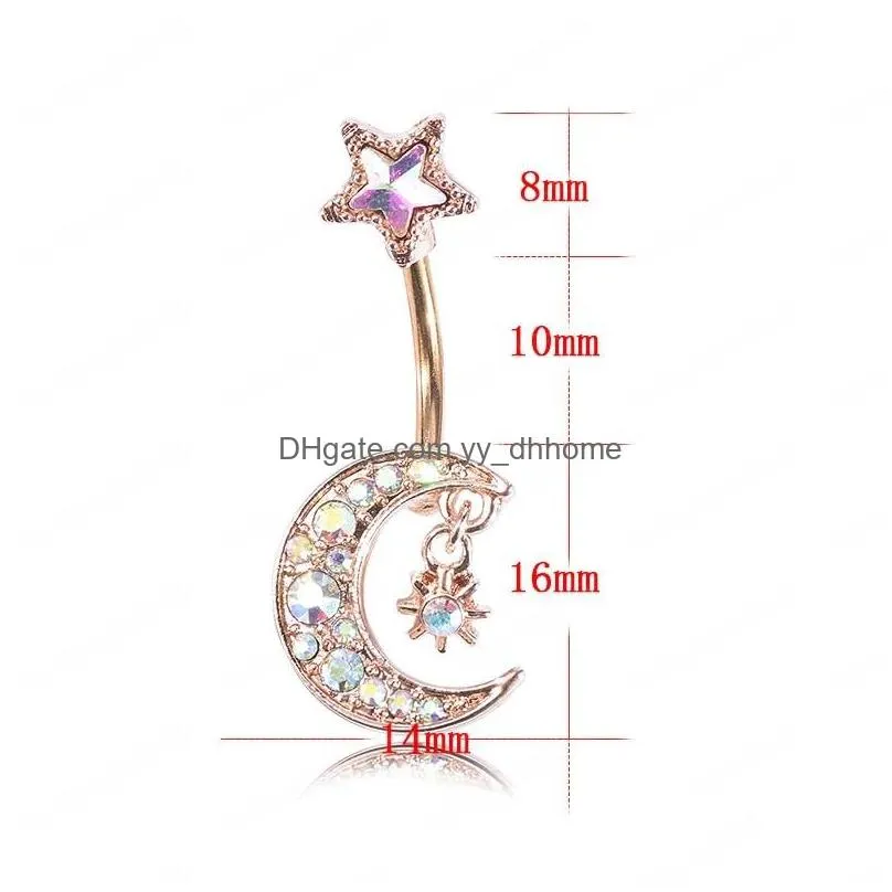 sexy star moon navel belly button rings belly piercing crystal steel woman body jewelry barbell women accessories