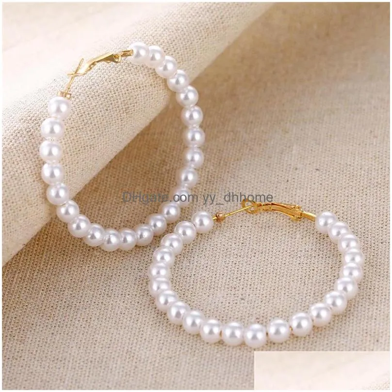 2020 fashion big circle round gold hoop earrings for women elegant white pearl earrings sweet wedding jewelry brincos