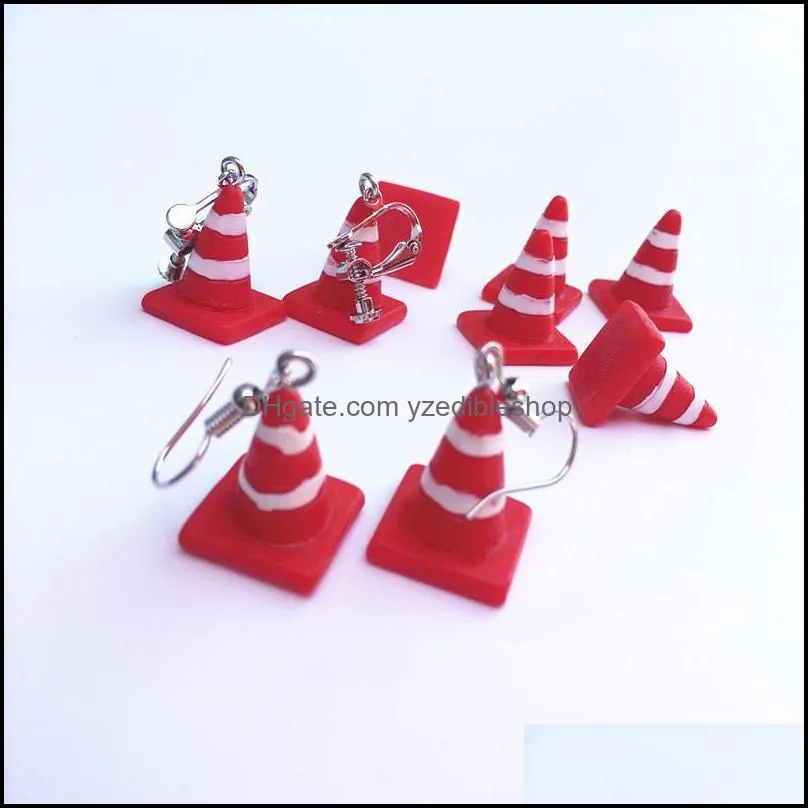 handmade funny mini traffic road cones resin dangle charm for women girl drop earrings creative personality jewelry gift